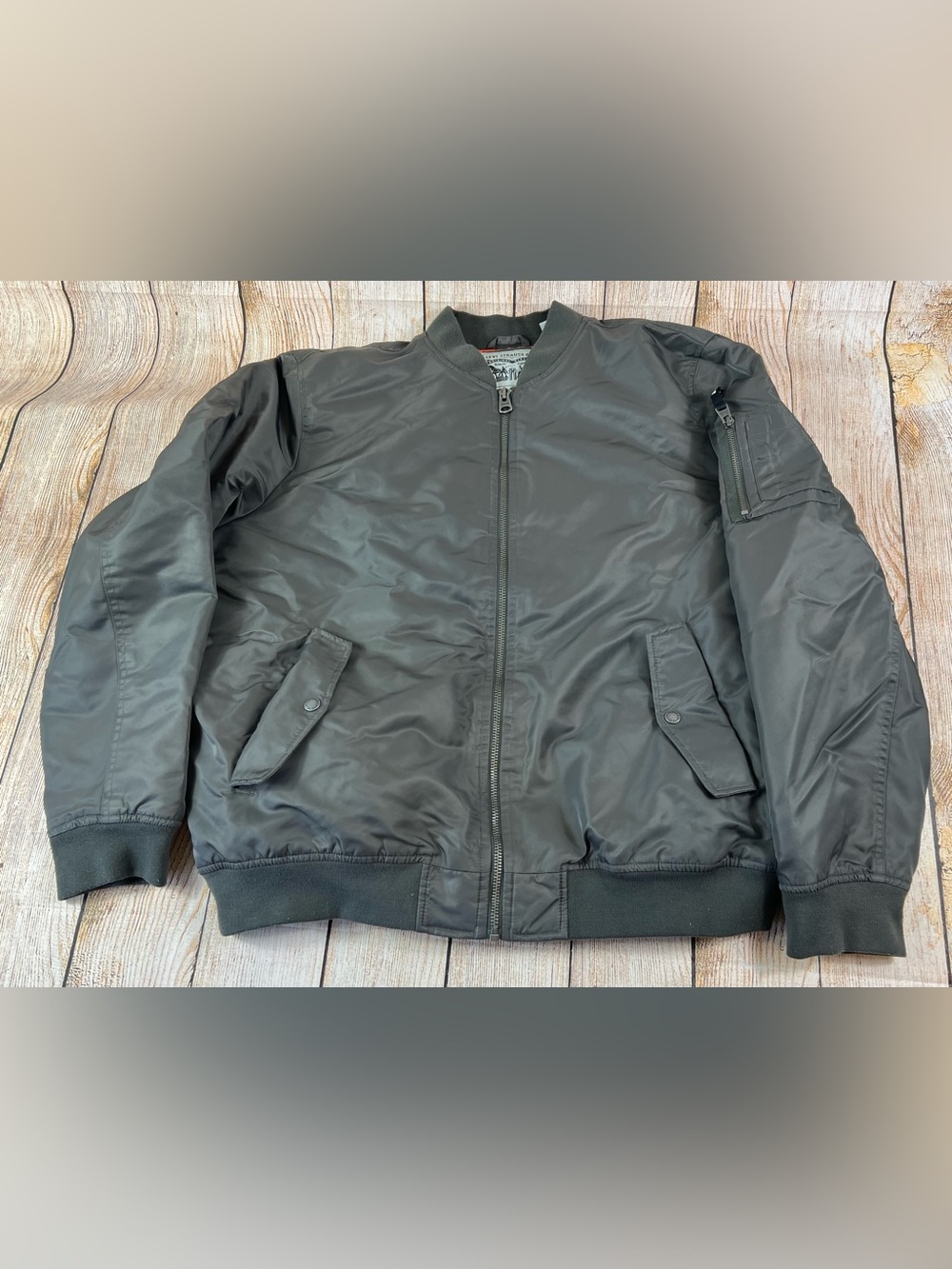 Mens Levi's Bomber Military Flight Green Jacket Orange Quilted Lining Size 2XL